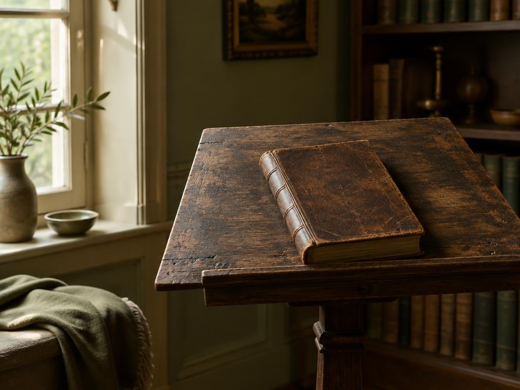 An open book of sacred text resting on a linen cloth beside a lit candle